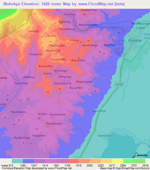 Muhokya,Uganda Elevation Map