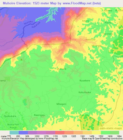 Muhoire,Uganda Elevation Map