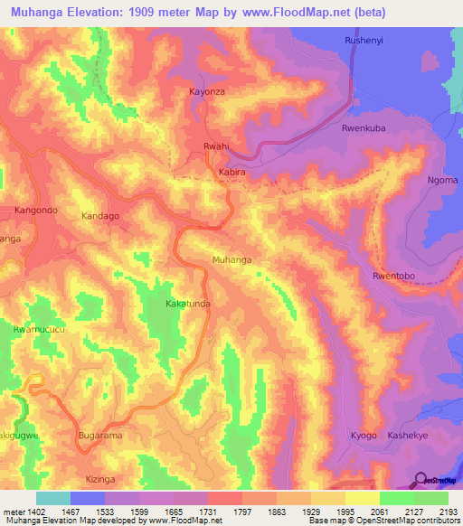 Muhanga,Uganda Elevation Map
