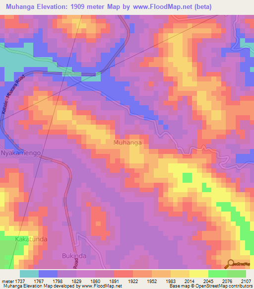 Muhanga,Uganda Elevation Map