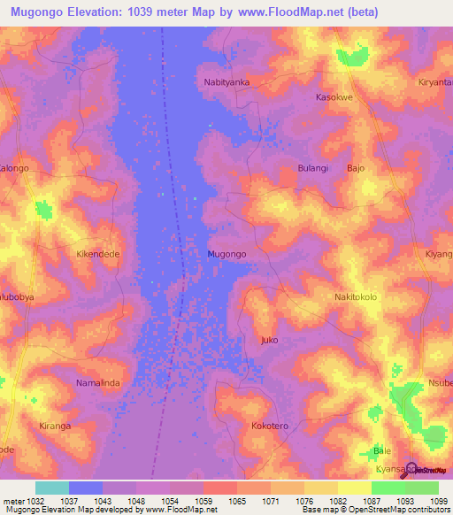 Mugongo,Uganda Elevation Map