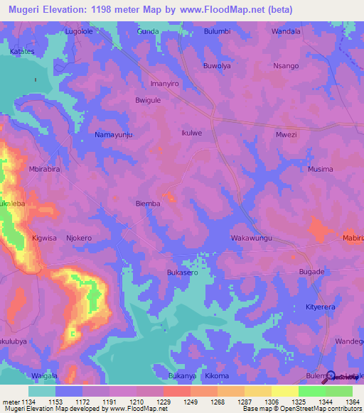 Mugeri,Uganda Elevation Map