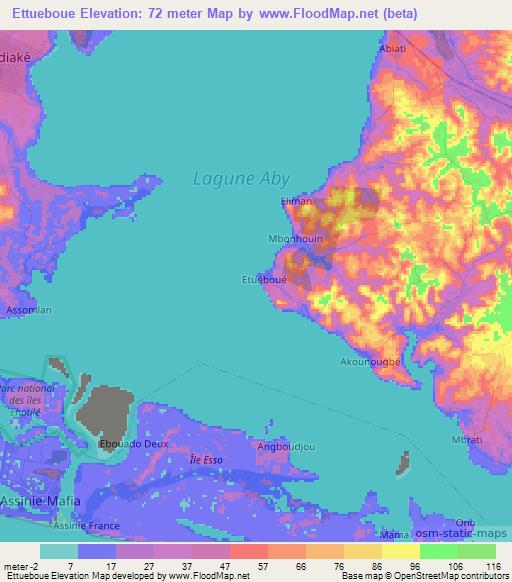 Ettueboue,Ivory Coast Elevation Map