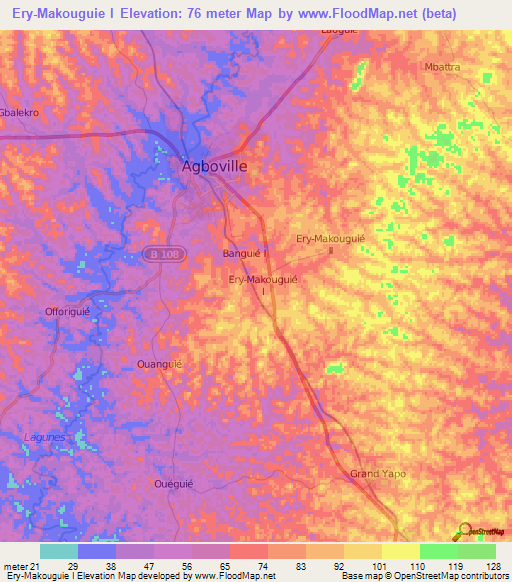 Ery-Makouguie I,Ivory Coast Elevation Map
