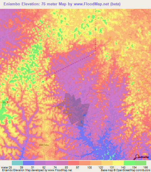 Eniambo,Ivory Coast Elevation Map
