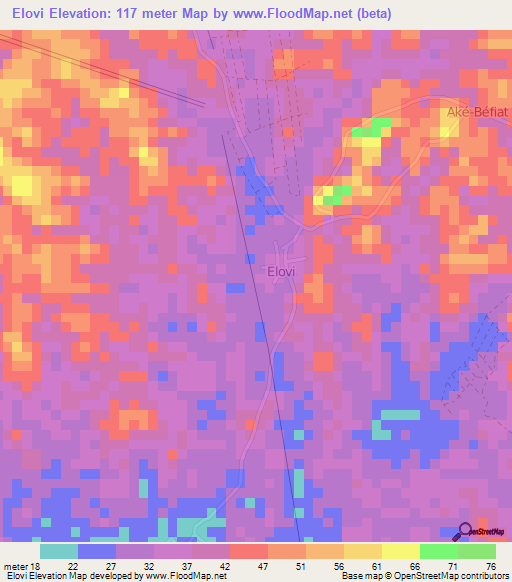 Elovi,Ivory Coast Elevation Map