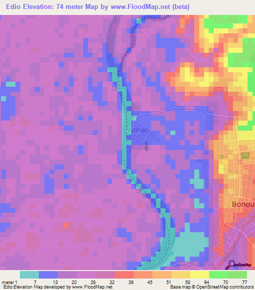 Edio,Ivory Coast Elevation Map