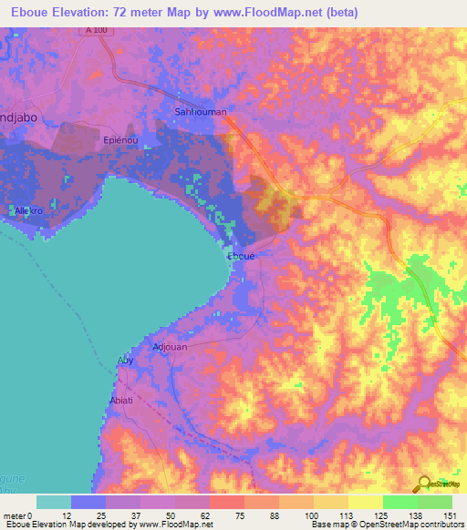 Eboue,Ivory Coast Elevation Map