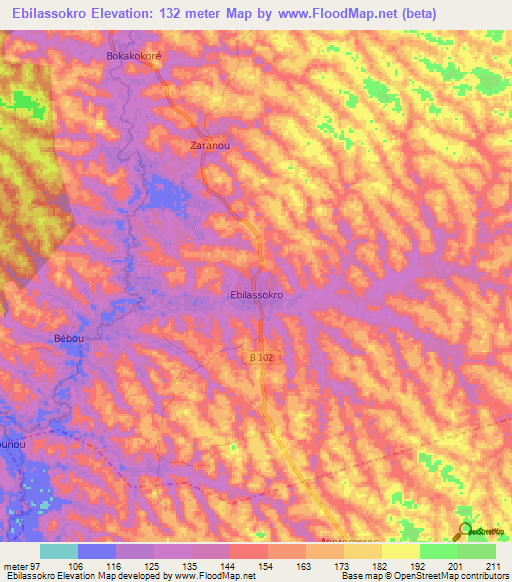 Ebilassokro,Ivory Coast Elevation Map