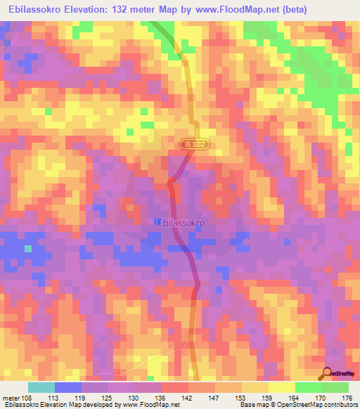 Ebilassokro,Ivory Coast Elevation Map
