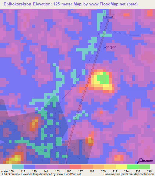 Ebikokorekrou,Ivory Coast Elevation Map