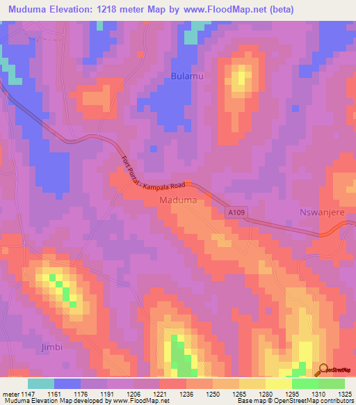 Muduma,Uganda Elevation Map
