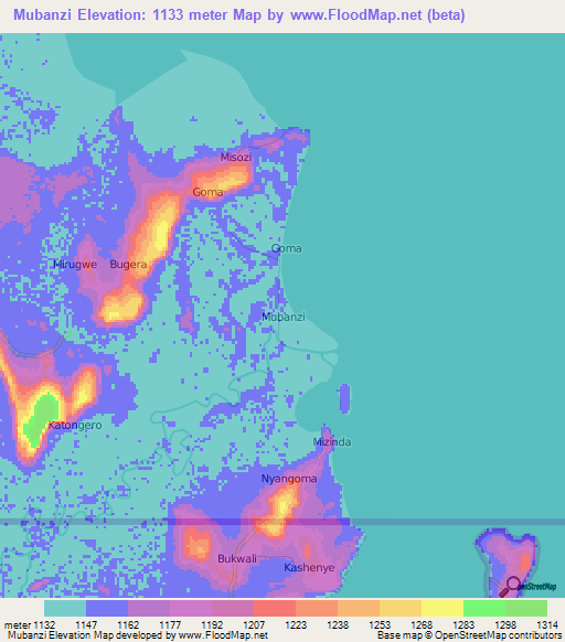 Mubanzi,Uganda Elevation Map