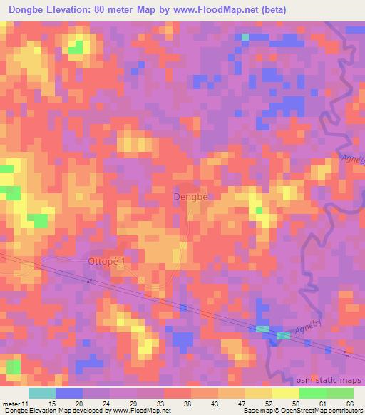 Dongbe,Ivory Coast Elevation Map
