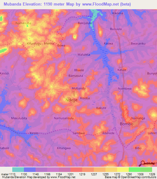 Mubanda,Uganda Elevation Map