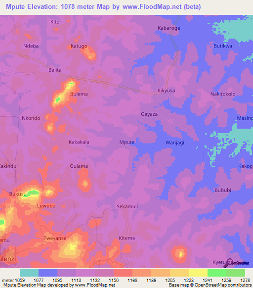 Mpute,Uganda Elevation Map