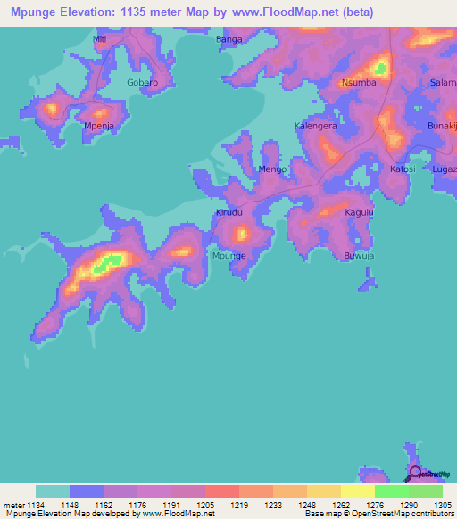Mpunge,Uganda Elevation Map
