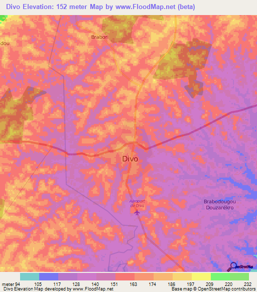 Divo,Ivory Coast Elevation Map