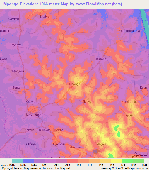 Mpongo,Uganda Elevation Map