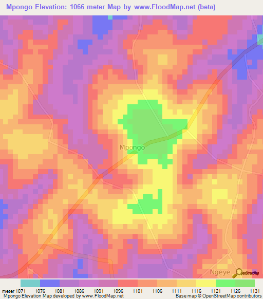 Mpongo,Uganda Elevation Map
