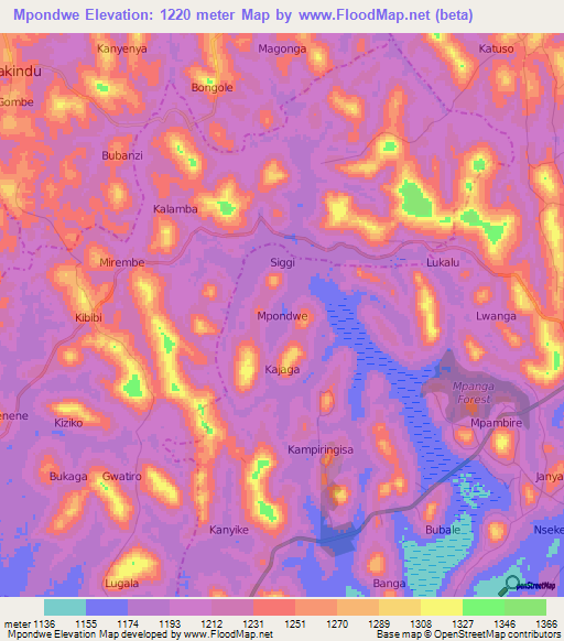 Mpondwe,Uganda Elevation Map