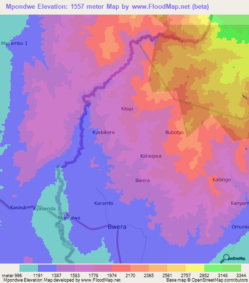 Mpondwe,Uganda Elevation Map