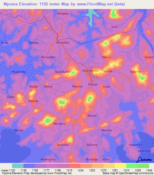 Mpoma,Uganda Elevation Map