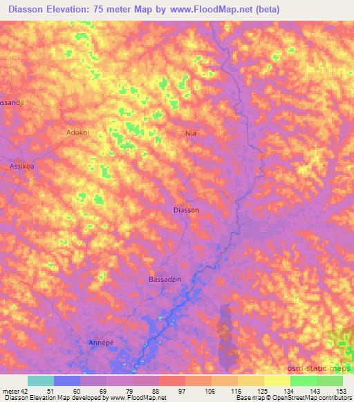 Diasson,Ivory Coast Elevation Map