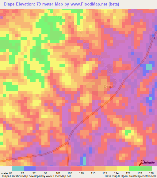 Diape,Ivory Coast Elevation Map