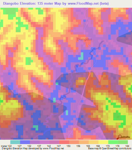 Diangobo,Ivory Coast Elevation Map