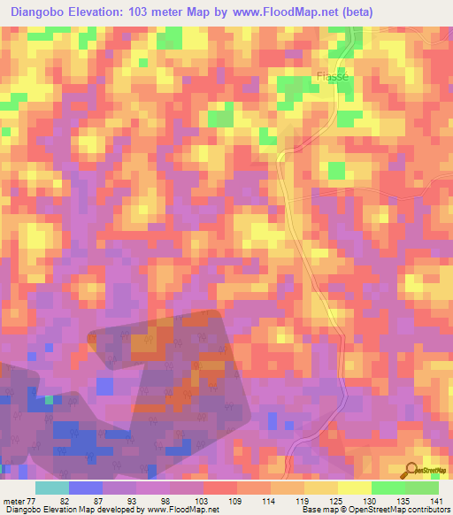 Diangobo,Ivory Coast Elevation Map
