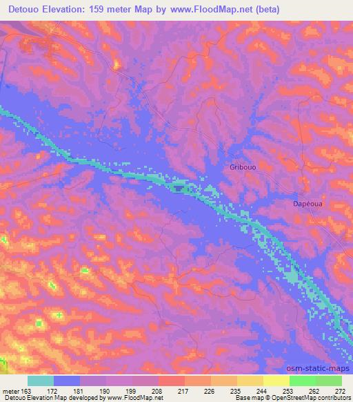 Detouo,Ivory Coast Elevation Map
