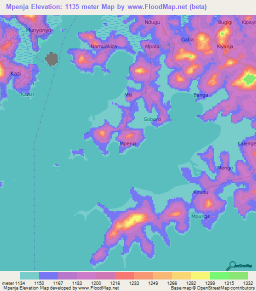 Mpenja,Uganda Elevation Map