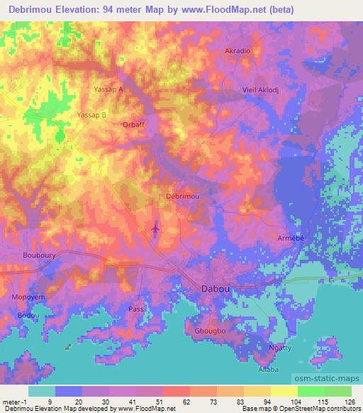 Debrimou,Ivory Coast Elevation Map