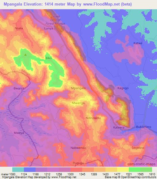 Mpangala,Uganda Elevation Map