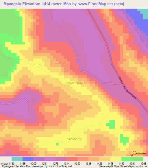 Mpangala,Uganda Elevation Map