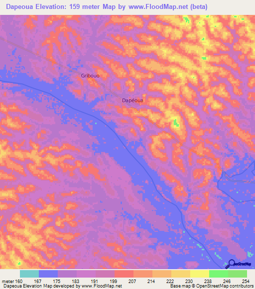 Dapeoua,Ivory Coast Elevation Map