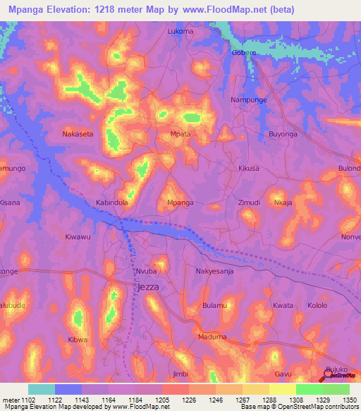Mpanga,Uganda Elevation Map