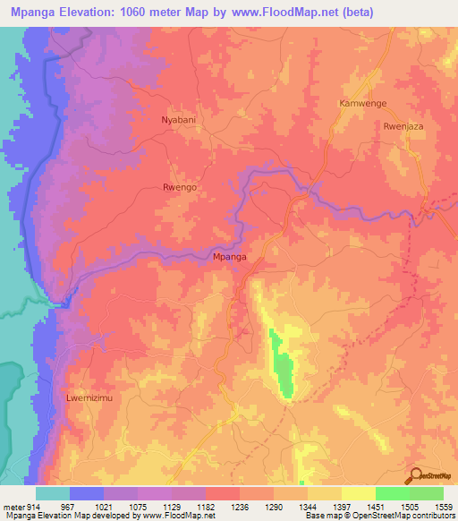 Mpanga,Uganda Elevation Map