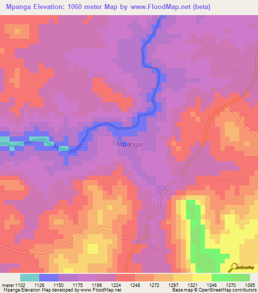Mpanga,Uganda Elevation Map