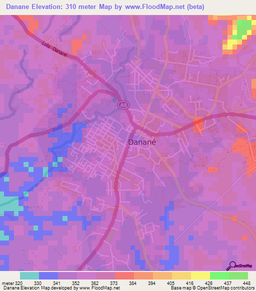 Danane,Ivory Coast Elevation Map