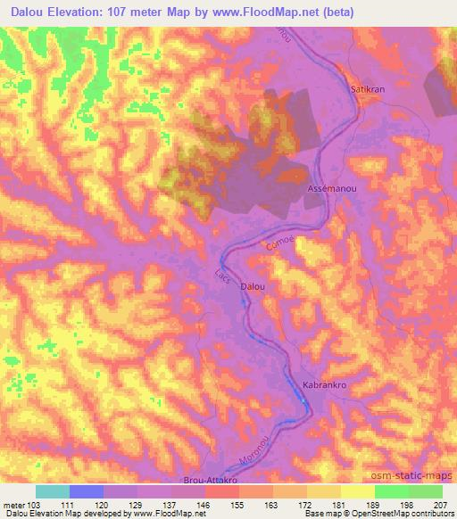 Dalou,Ivory Coast Elevation Map