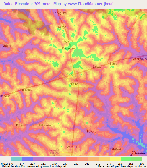 Daloa,Ivory Coast Elevation Map