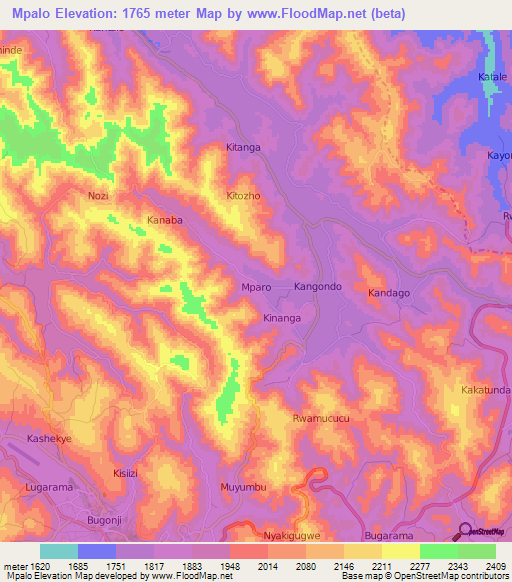 Mpalo,Uganda Elevation Map