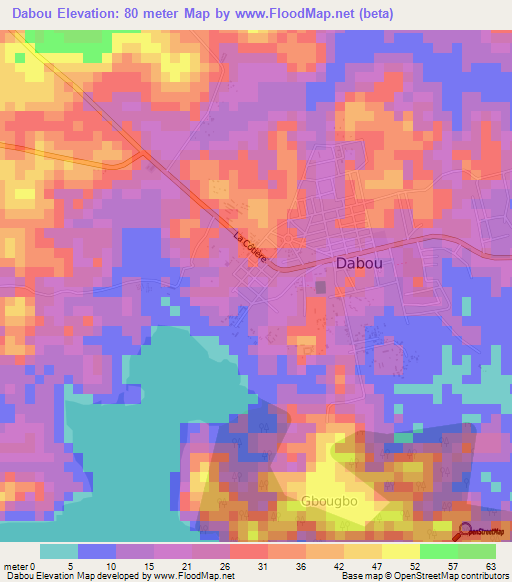 Dabou,Ivory Coast Elevation Map