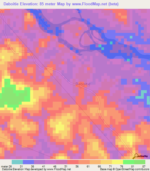 Daboitie,Ivory Coast Elevation Map