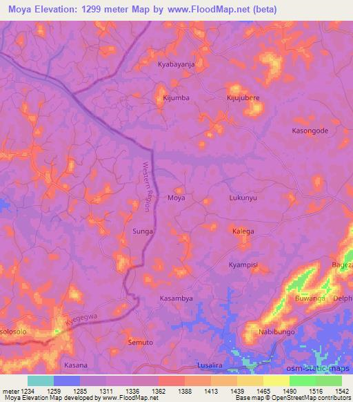 Moya,Uganda Elevation Map