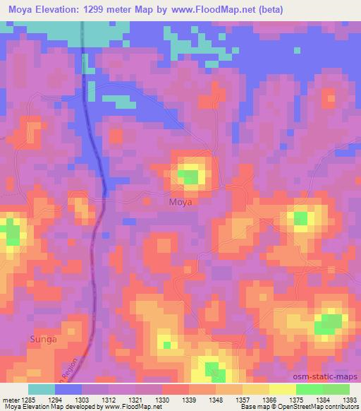 Moya,Uganda Elevation Map