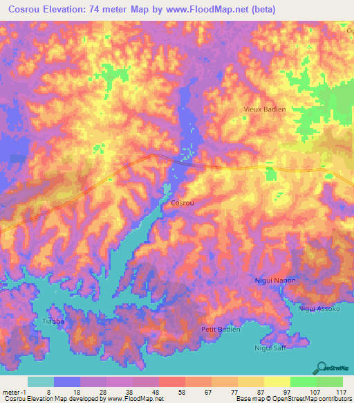 Cosrou,Ivory Coast Elevation Map