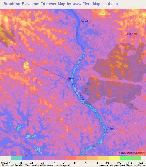 Broubrou,Ivory Coast Elevation Map
